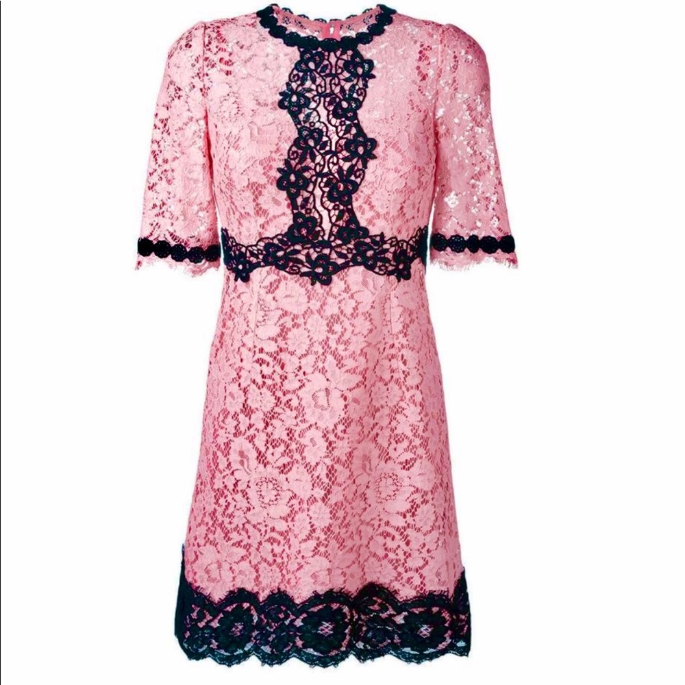 Dolce & Gabbana pink black lace dress